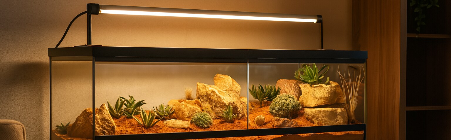 Upplyst terrarium med lysrör