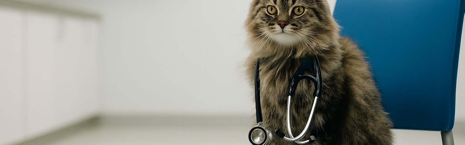 Katt med stetoskop runt halsen