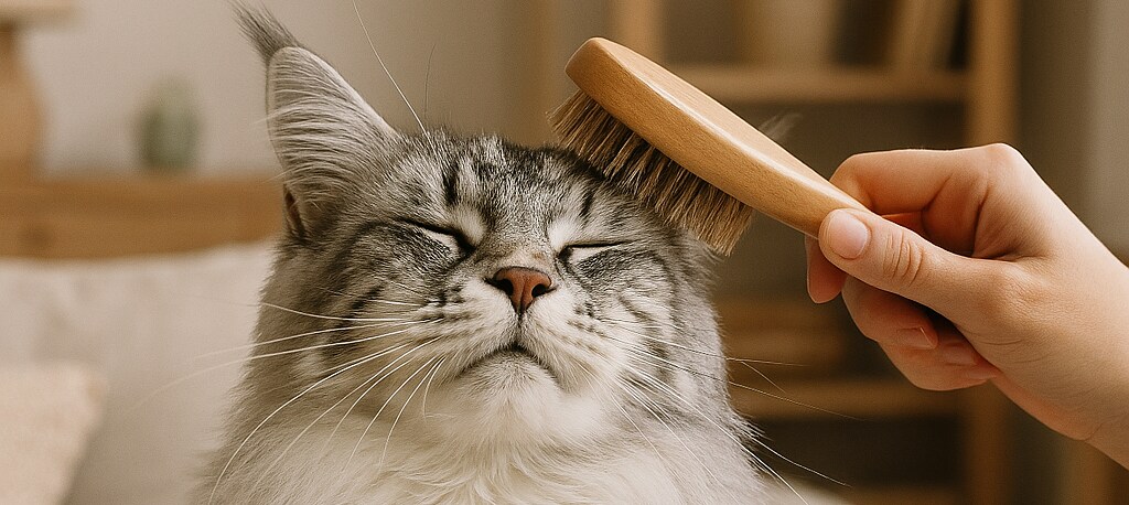 Katt njuter av att bli borstad