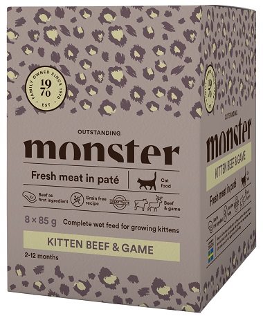 Monster Katt Kitten Våtfoder Nöt/Vilt 85g 8-Pack