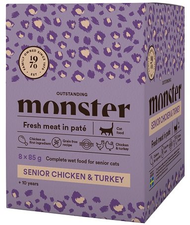 Monster Katt Senior Våtfoder Kyckling/Kalkon 85g 8-Pack