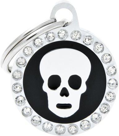 ID-bricka Glam Rund Strass Svart med dödskalle
