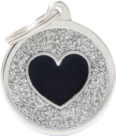 ID-bricka Shine Rund Silver med svart hjärta