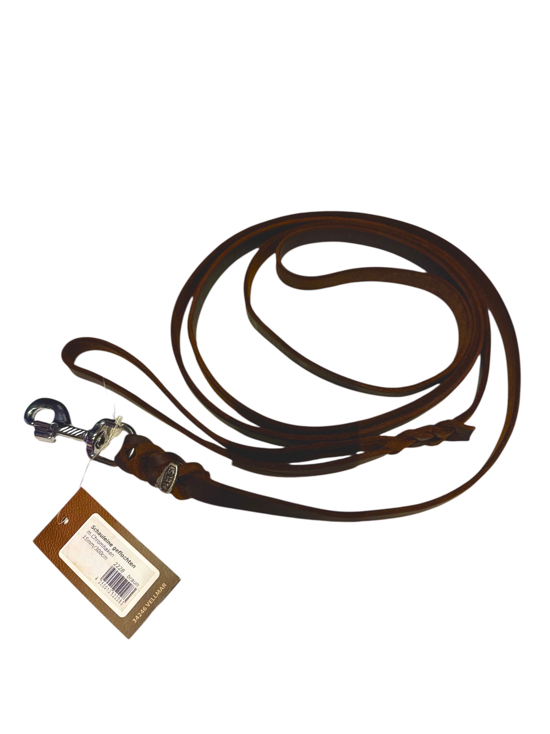 Läderkoppel brun/krom 15mmx300cm