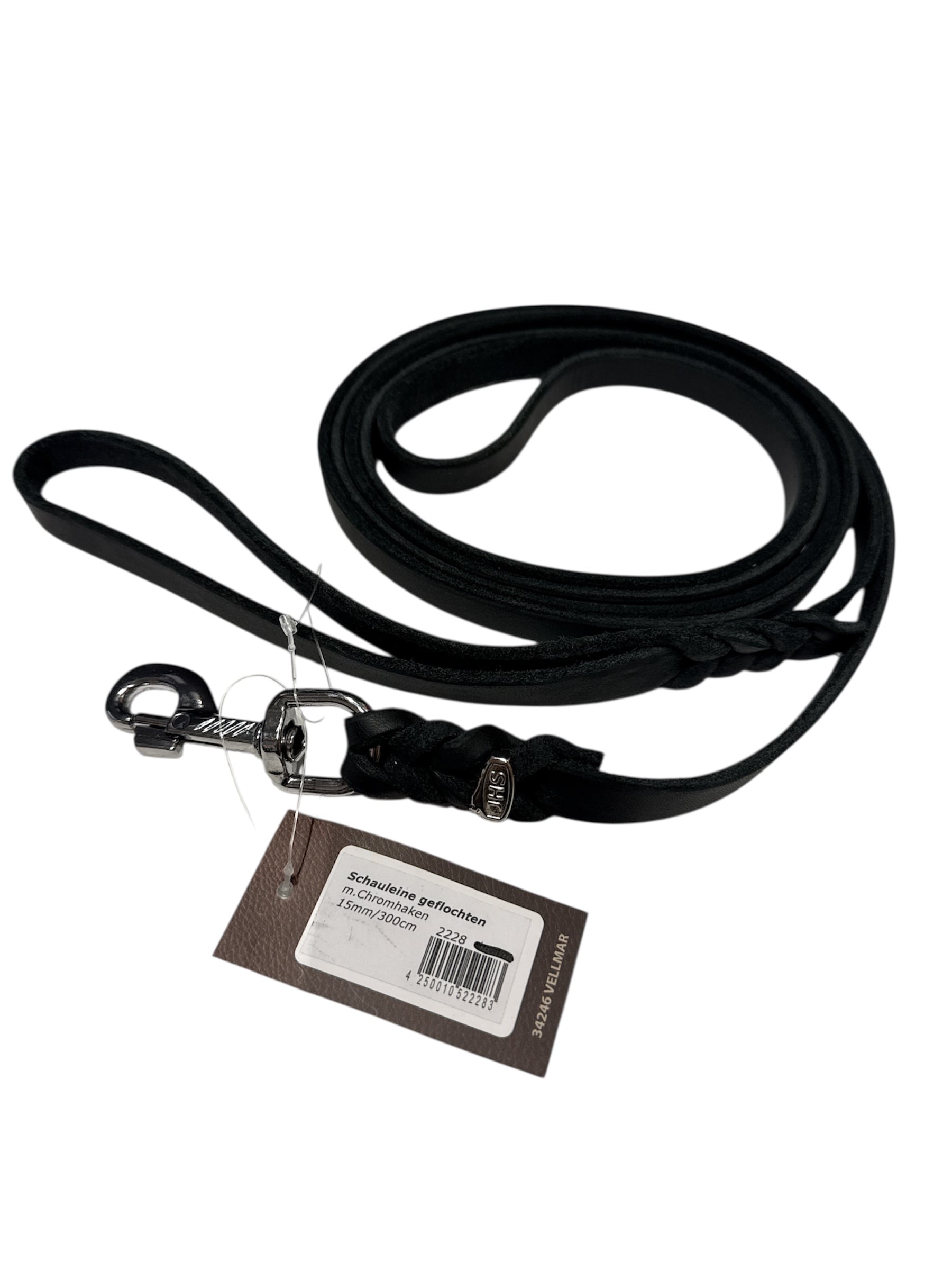 Läderkoppel svart/krom 15mmx300cm 