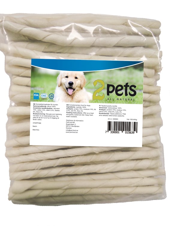 2pets tuggpinne vit vriden 12cm/7-8mm 100-pack - 2