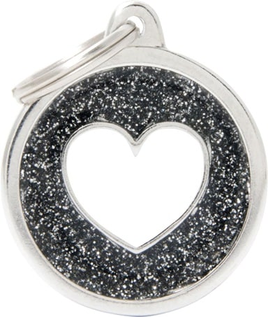 ID-bricka Shine Rund Svart med vitt hjärta