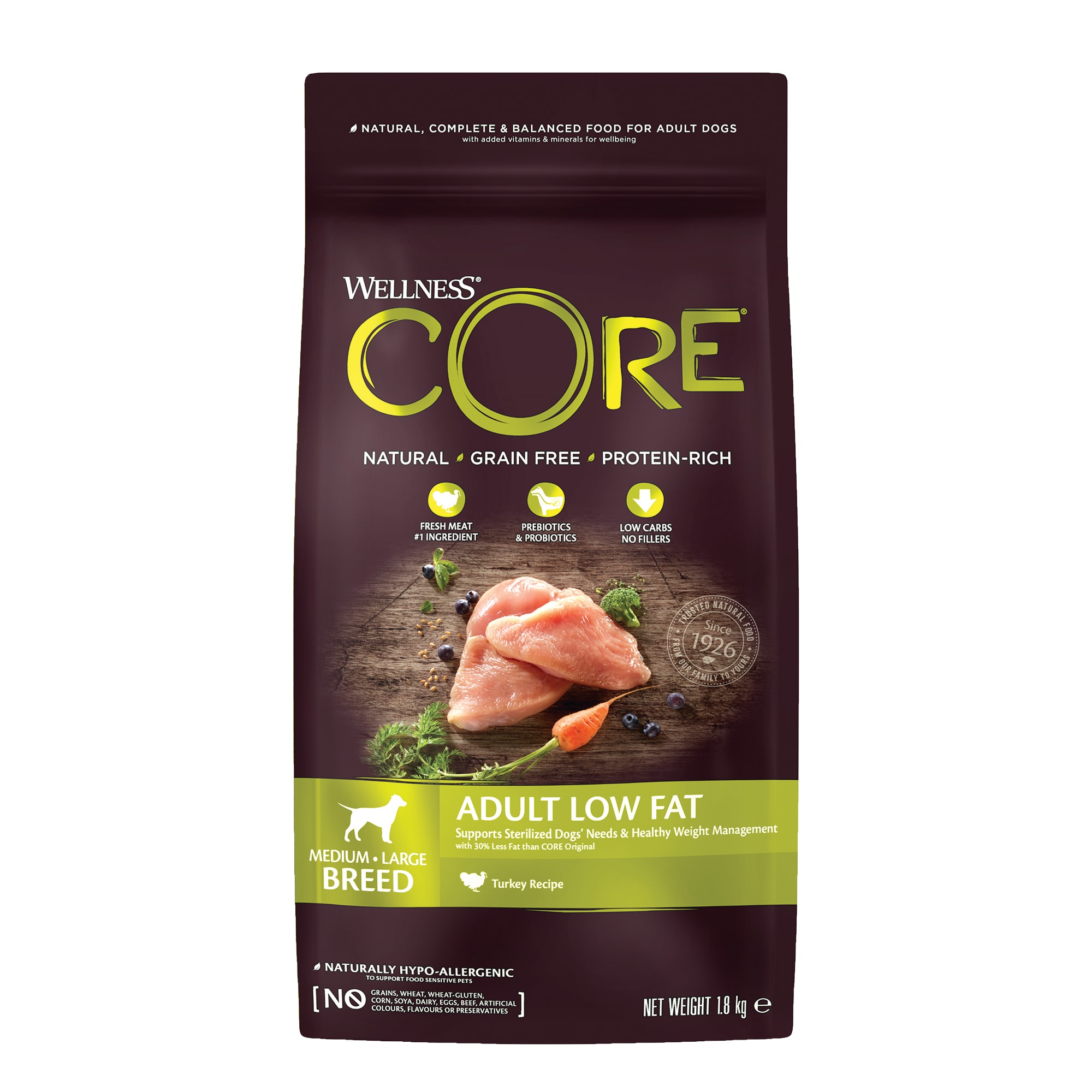 Core dog adult m/l breed low fat 1,8kg