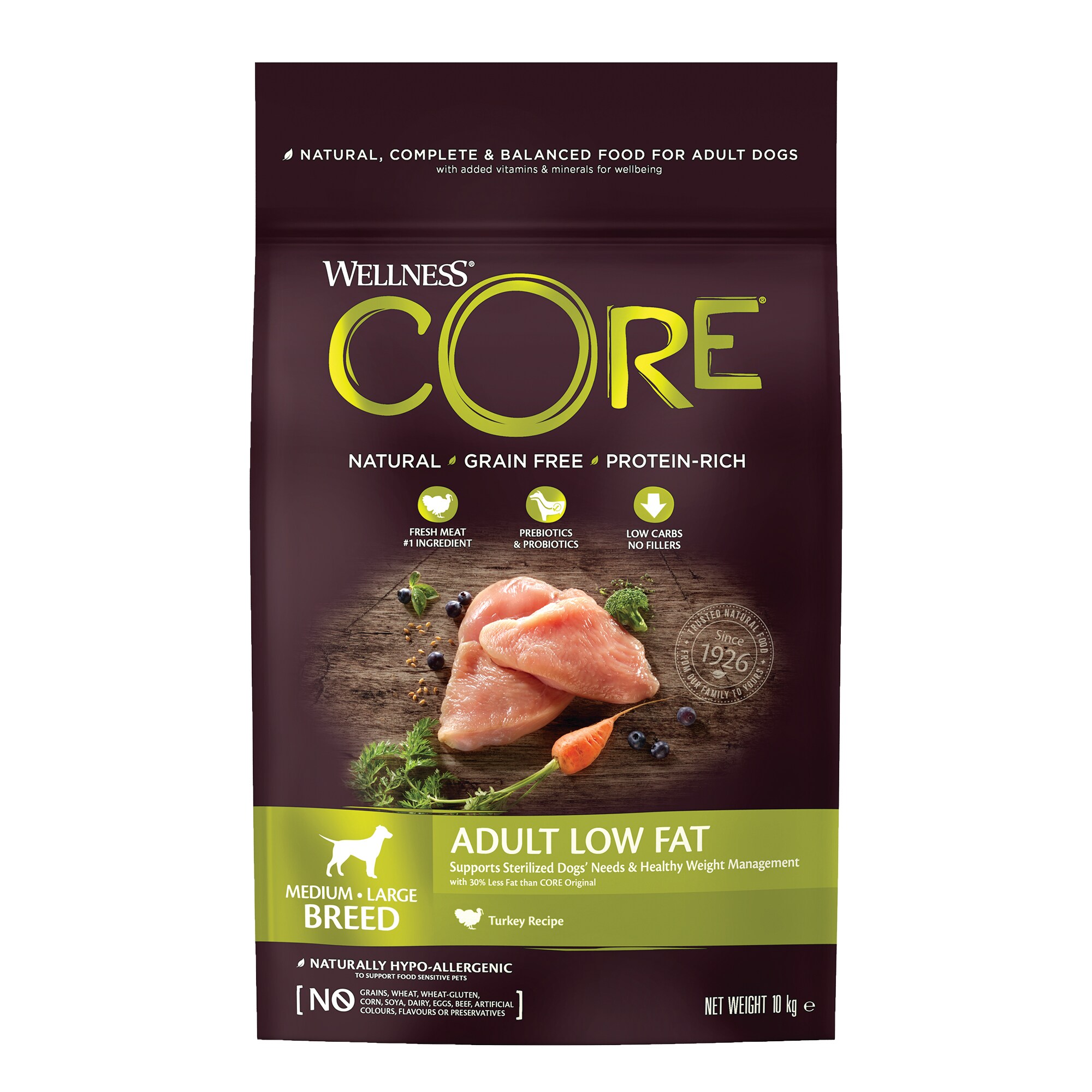 Core dog adult m/l breed low fat 10kg