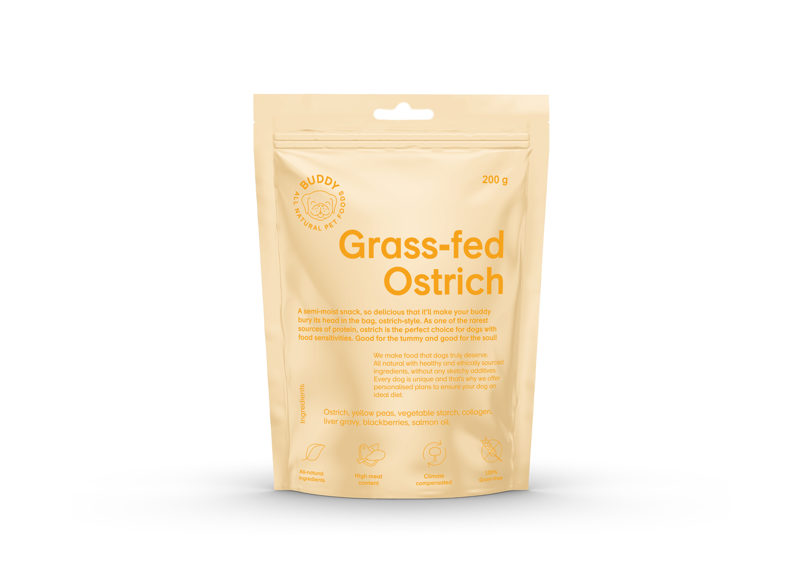 Buddy petfoods grass-fed ostrich godis 200g