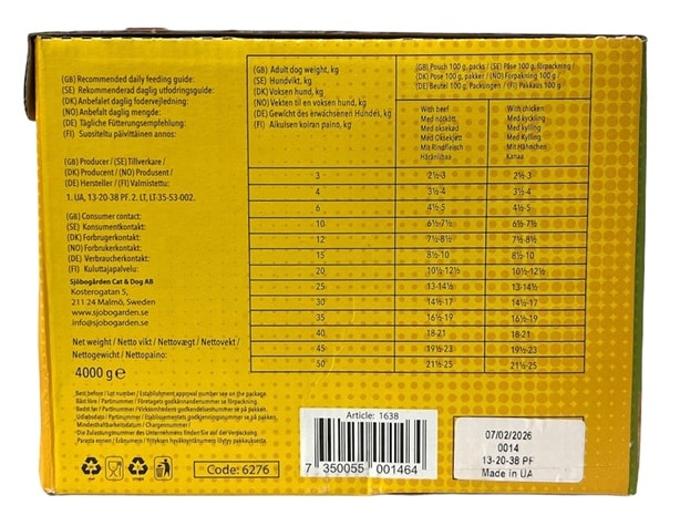 Sjöbogårdens Våtfoder Storpack Hund 40x100g Nöt/Kyckling