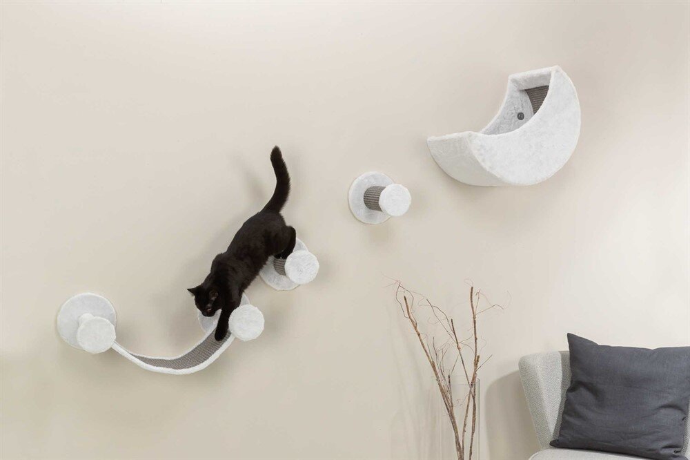 Klätterset för väggmontage plysch 4 delar vit/grå