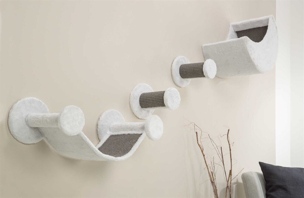 Klätterset för väggmontage plysch 4 delar vit/grå