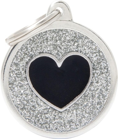 ID-bricka Shine Rund Silver med svart hjärta