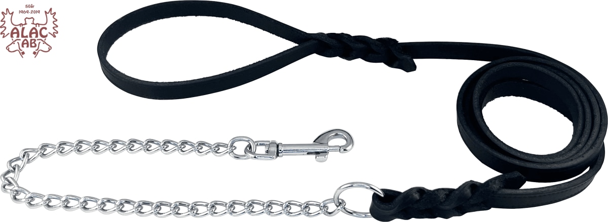Läderkoppel med kedja svart/12mm/190cm
