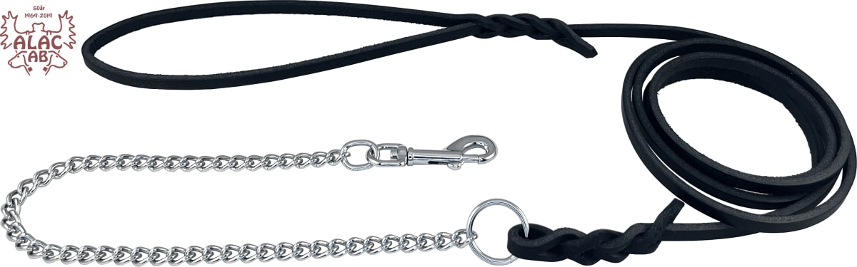Läderkoppel med kedja svart/6mm/190cm