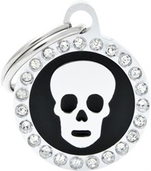 ID-bricka Glam Rund Strass Svart med dödskalle