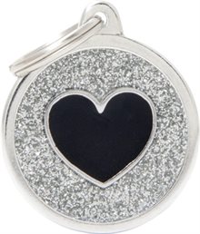 ID-bricka Shine Rund Silver med svart hjärta